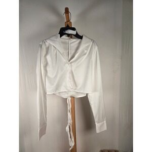 Nara Camicie White Cropped Tie Front Button Up Shirt Made in Italy Size II